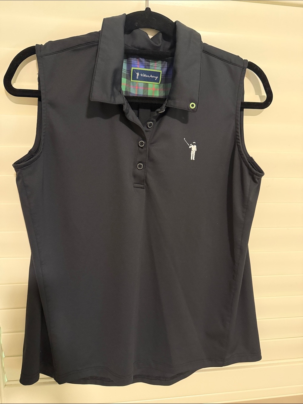 William Murray Golf Black Sleeveless Polo Tank with White Embroidered Golfer